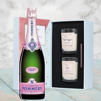 Pommery Rose Brut Champagne 75cl With Love Body & Earth 2 Scented Candle Gift Box
